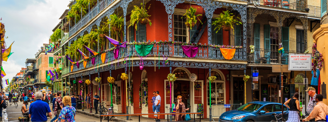 Busy French Quarter street in New Orleans, one of the best places to travel as a solo female in the U.S.