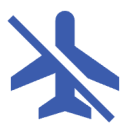 travel insurance missed connection blue plane with line through it icon