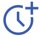 travel delay insurance blue clock with plus sign icon